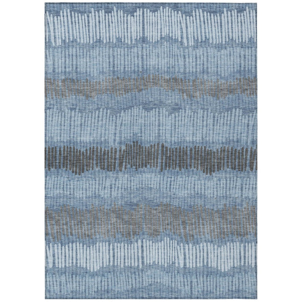 HomeRoots 9' Bold Washable Striped Area Rug in Blue, Black & Gray – Perfect for Indoor & Outdoor Spaces! 9' X 12' 592459