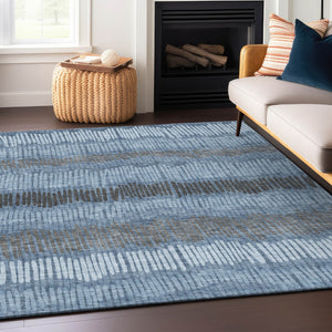 Homeroots 3' Striped Beige Brown And Gray Indoor-outdoor Area Rug - Durable, Washable, Stylish Addition! 10' X 14' Polyester 592460