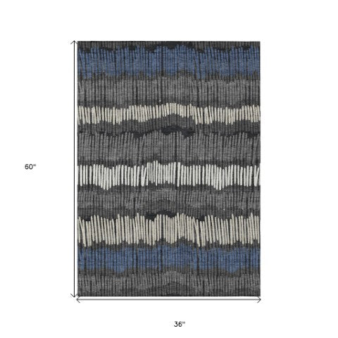Homeroots 3' Striped Beige Brown And Gray Indoor-outdoor Area Rug - Durable, Washable, Stylish Addition! 3' X 5' Polyester 592461