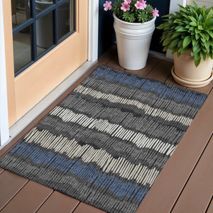 Homeroots 3' Striped Beige Brown And Gray Indoor-outdoor Area Rug - Durable, Washable, Stylish Addition! 3' X 5' Polyester 592461