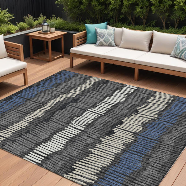 Homeroots 3' Striped Beige Brown And Gray Indoor-outdoor Area Rug - Durable, Washable, Stylish Addition! 5' X 8' Polyester 592462