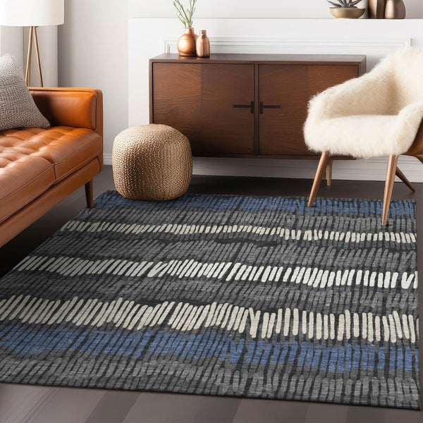 Homeroots 3' Striped Beige Brown And Gray Indoor-outdoor Area Rug - Durable, Washable, Stylish Addition! 5' X 8' Polyester 592462
