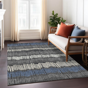 Homeroots 3' Striped Beige Brown And Gray Indoor-outdoor Area Rug - Durable, Washable, Stylish Addition! 5' X 8' Polyester 592462