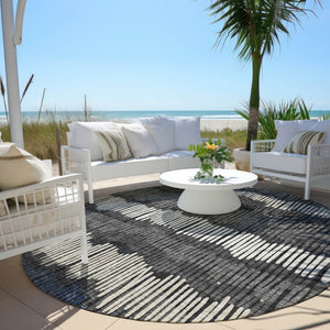 Homeroots 3' Striped Beige Brown And Gray Indoor-outdoor Area Rug - Durable, Washable, Stylish Addition! 8' Round Polyester 592463