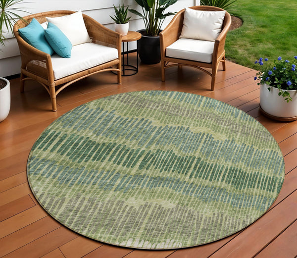 Homeroots 3' Striped Beige Brown And Gray Indoor-outdoor Area Rug - Durable, Washable, Stylish Addition! 8' Round Polyester 592469