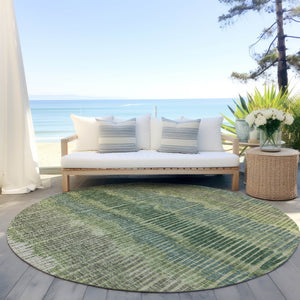 Homeroots 3' Striped Beige Brown And Gray Indoor-outdoor Area Rug - Durable, Washable, Stylish Addition! 8' Round Polyester 592469