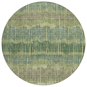 HomeRoots 5' Stylish Washable Area Rug in Green, Gray, and Ivory Stripes for Indoor and Outdoor Spaces 8' Round 592469