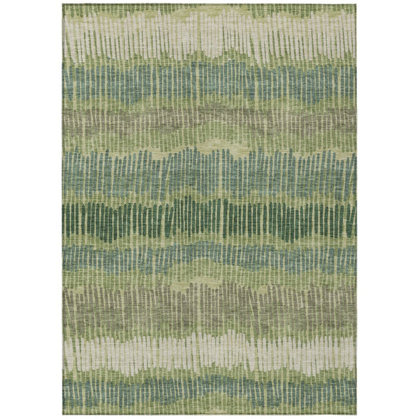 HomeRoots 9' Striped Washable Area Rug – Durable Green, Gray & Ivory Design for Indoor & Outdoor Use 9' X 12' 592471
