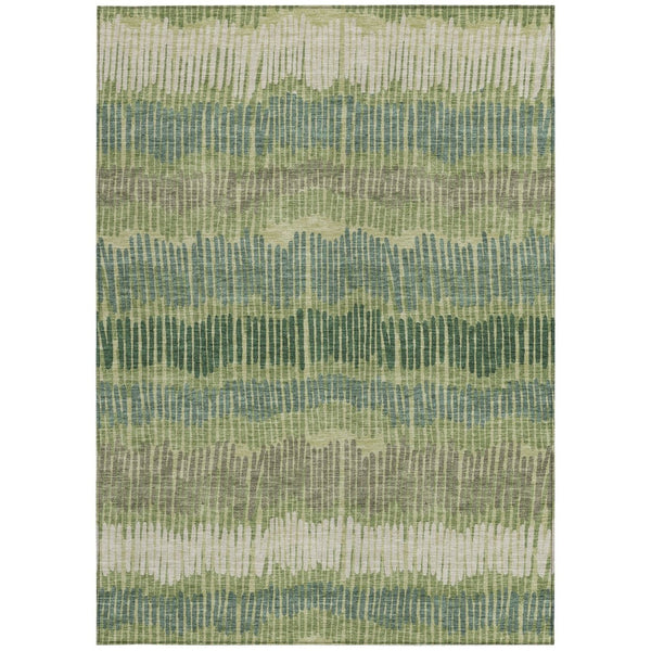 HomeRoots 5' Stylish Washable Area Rug in Green, Gray, and Ivory Stripes for Indoor and Outdoor Spaces 10' X 14' 592472