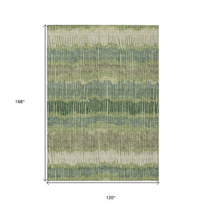 HomeRoots 5' Stylish Washable Area Rug in Green, Gray, and Ivory Stripes for Indoor and Outdoor Spaces 10' X 14' 592472