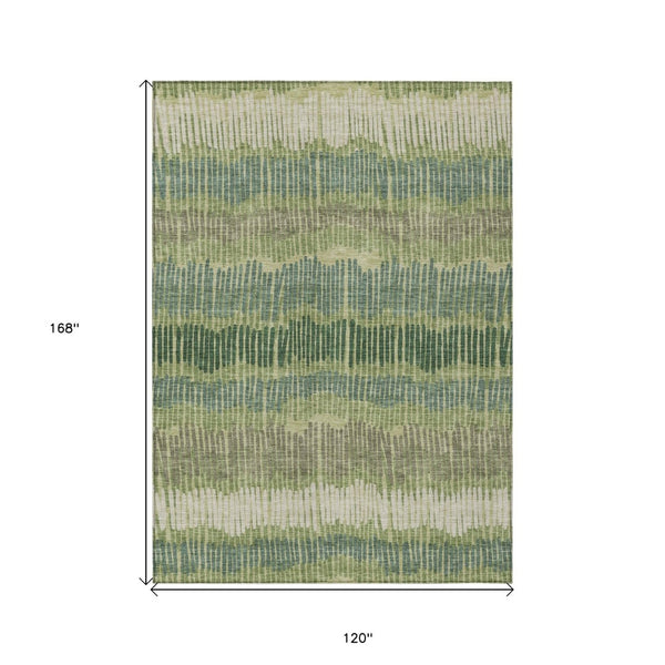 HomeRoots 5' Stylish Washable Area Rug in Green, Gray, and Ivory Stripes for Indoor and Outdoor Spaces 10' X 14' 592472