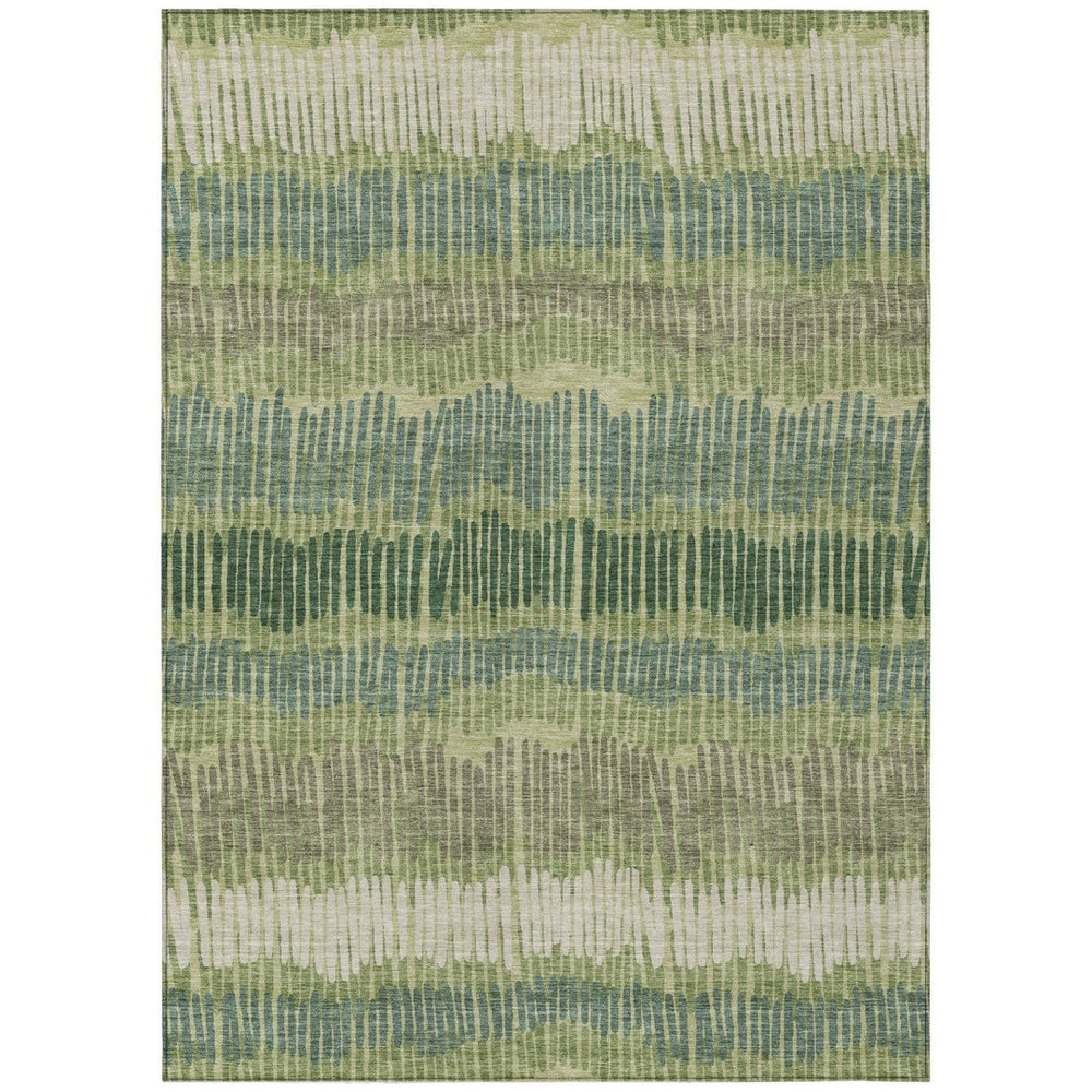 HomeRoots 5' Stylish Washable Area Rug in Green, Gray, and Ivory Stripes for Indoor and Outdoor Spaces 10' X 14' 592472