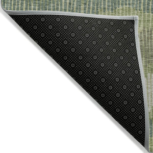 HomeRoots 5' Stylish Washable Area Rug in Green, Gray, and Ivory Stripes for Indoor and Outdoor Spaces 10' X 14' 592472