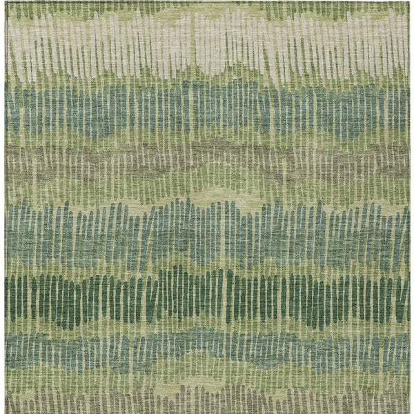HomeRoots 5' Stylish Washable Area Rug in Green, Gray, and Ivory Stripes for Indoor and Outdoor Spaces 10' X 14' 592472