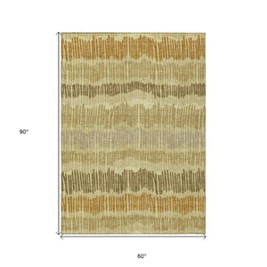 Homeroots 3' Striped Beige Brown And Gray Indoor-outdoor Area Rug - Durable, Washable, Stylish Addition! 5' X 8' Polyester 592474