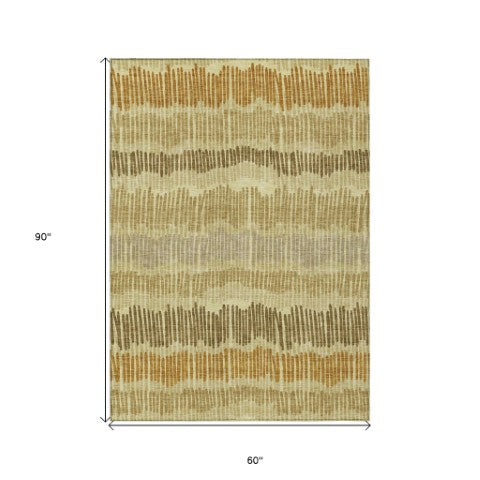 Homeroots 3' Striped Beige Brown And Gray Indoor-outdoor Area Rug - Durable, Washable, Stylish Addition! 5' X 8' Polyester 592474
