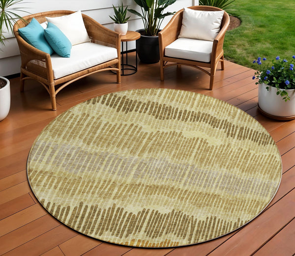 Homeroots 3' Striped Beige Brown And Gray Indoor-outdoor Area Rug - Durable, Washable, Stylish Addition! 8' Round Polyester 592475