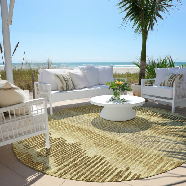 Homeroots 3' Striped Beige Brown And Gray Indoor-outdoor Area Rug - Durable, Washable, Stylish Addition! 8' Round Polyester 592475