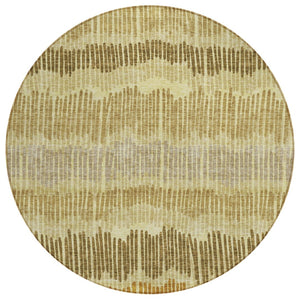 HomeRoots 5' Gold Brown and Gray Striped Washable Area Rug - Durable, Stylish, Perfect for Indoor & Outdoor Use 8' Round 592475