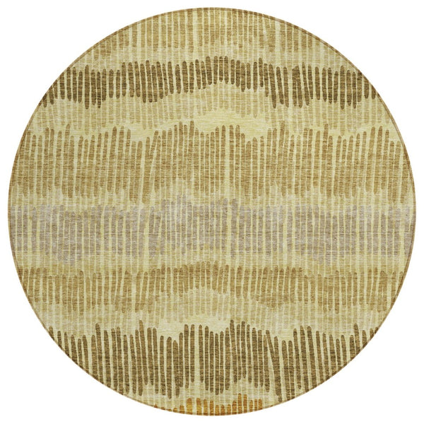 HomeRoots 5' Gold Brown and Gray Striped Washable Area Rug - Durable, Stylish, Perfect for Indoor & Outdoor Use 8' Round 592475