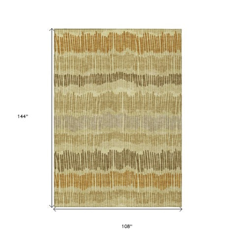 Homeroots 3' Striped Beige Brown And Gray Indoor-outdoor Area Rug - Durable, Washable, Stylish Addition! 9' X 12' Polyester 592477