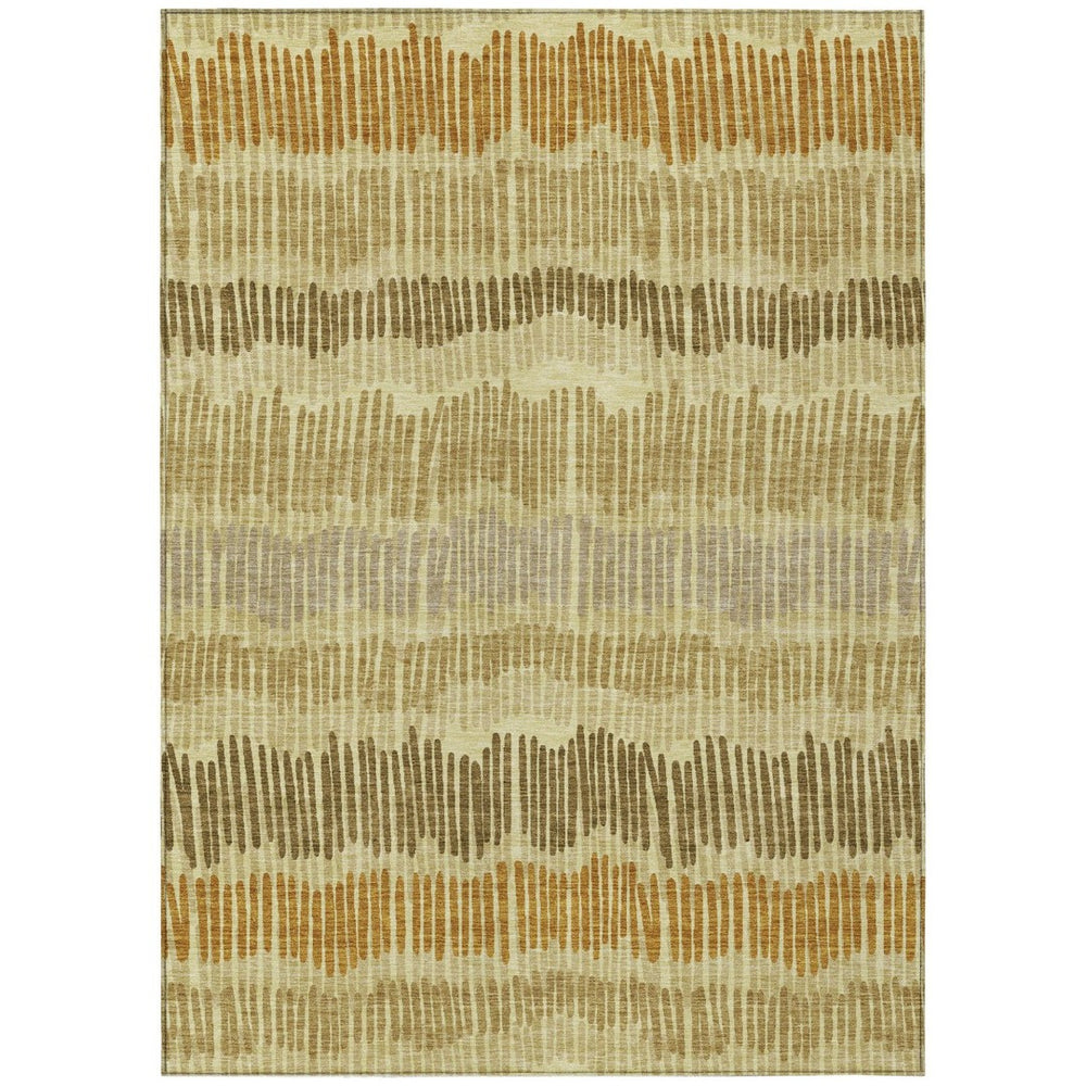 HomeRoots 9' Striped Indoor Outdoor Area Rug in Gold, Brown, and Gray - Durable, Washable, and Stylish Decor 9' X 12' 592477