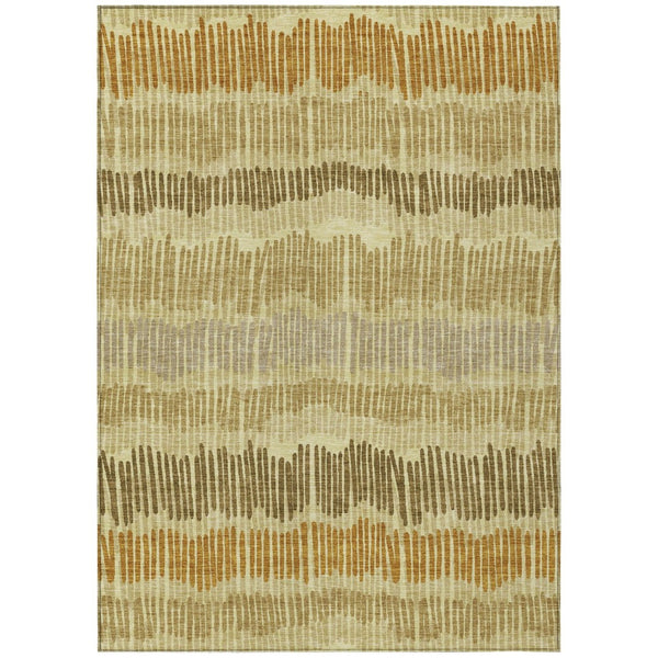 HomeRoots 9' Striped Indoor Outdoor Area Rug in Gold, Brown, and Gray - Durable, Washable, and Stylish Decor 9' X 12' 592477
