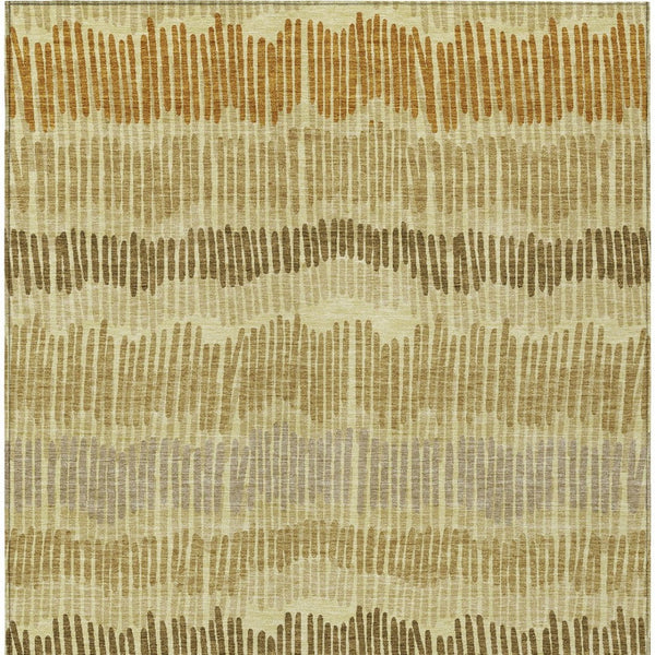 HomeRoots 5' Gold Brown and Gray Striped Washable Area Rug - Durable, Stylish, Perfect for Indoor & Outdoor Use 10' X 14' 592478
