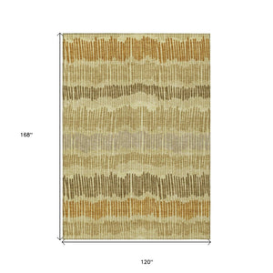 HomeRoots 5' Gold Brown and Gray Striped Washable Area Rug - Durable, Stylish, Perfect for Indoor & Outdoor Use 10' X 14' 592478