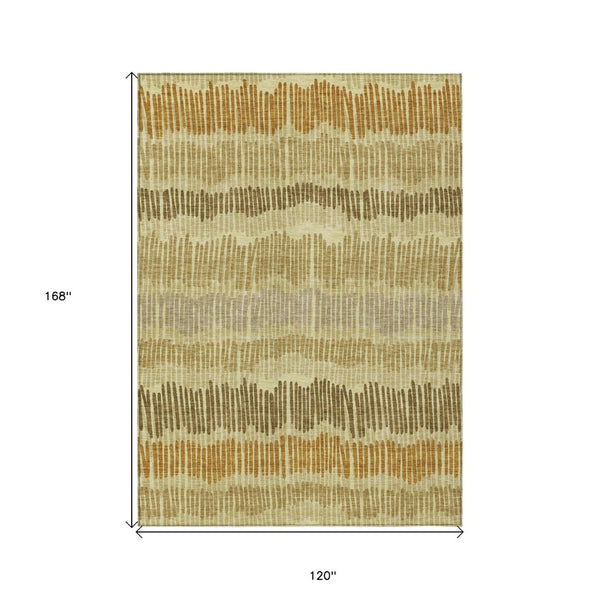 HomeRoots 5' Gold Brown and Gray Striped Washable Area Rug - Durable, Stylish, Perfect for Indoor & Outdoor Use 10' X 14' 592478