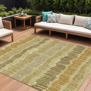 HomeRoots 5' Gold Brown and Gray Striped Washable Area Rug - Durable, Stylish, Perfect for Indoor & Outdoor Use 10' X 14' 592478