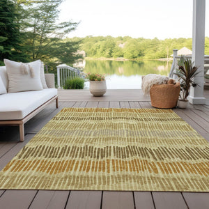 HomeRoots 5' Gold Brown and Gray Striped Washable Area Rug - Durable, Stylish, Perfect for Indoor & Outdoor Use 10' X 14' 592478