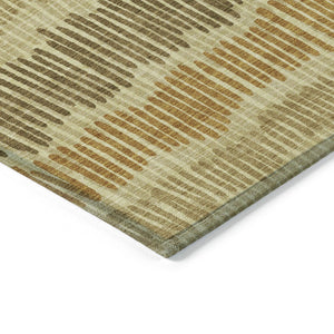 HomeRoots 5' Gold Brown and Gray Striped Washable Area Rug - Durable, Stylish, Perfect for Indoor & Outdoor Use 10' X 14' 592478