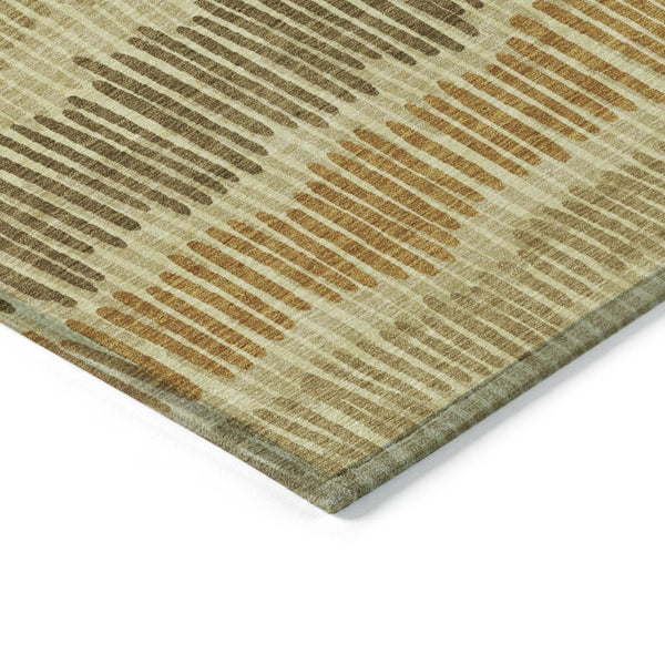 HomeRoots 5' Gold Brown and Gray Striped Washable Area Rug - Durable, Stylish, Perfect for Indoor & Outdoor Use 10' X 14' 592478