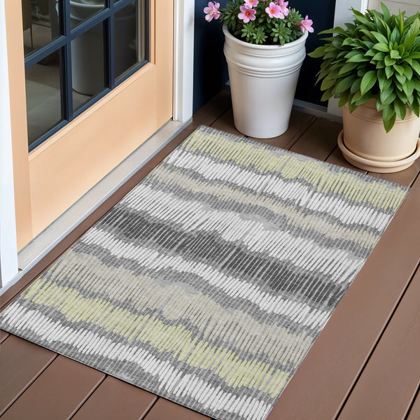 Homeroots 3' Striped Beige Brown And Gray Indoor-outdoor Area Rug - Durable, Washable, Stylish Addition! 3' X 5' Polyester 592479