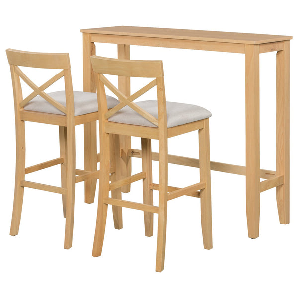 English Elm TOPMAX Farmhouse 48" Rectangular Wood Bar Height Dining Set with 2 Cushioned Stools, Space-Saving Design Natural+Beige N717P334716N