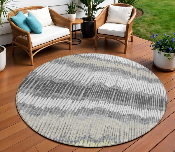 Homeroots 3' Striped Beige Brown And Gray Indoor-outdoor Area Rug - Durable, Washable, Stylish Addition! 8' Round Polyester 592481