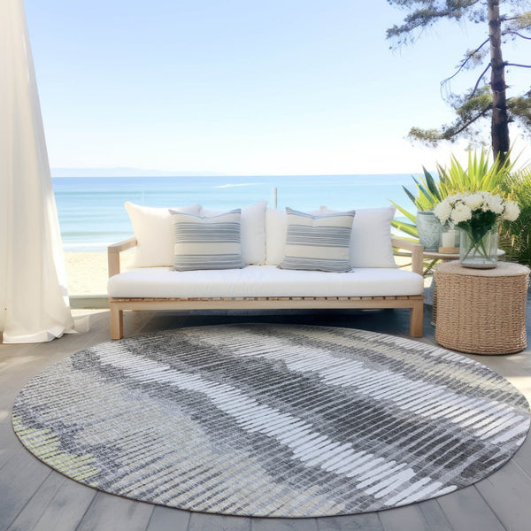 Homeroots 3' Striped Beige Brown And Gray Indoor-outdoor Area Rug - Durable, Washable, Stylish Addition! 8' Round Polyester 592481