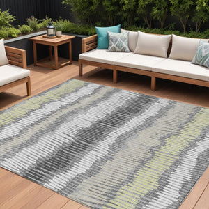 Homeroots 3' Striped Beige Brown And Gray Indoor-outdoor Area Rug - Durable, Washable, Stylish Addition! 10' X 14' Polyester 592484