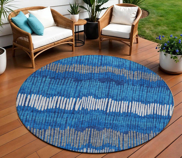 Homeroots 3' Striped Beige Brown And Gray Indoor-outdoor Area Rug - Durable, Washable, Stylish Addition! 8' Round Polyester 592487