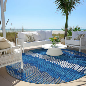 Homeroots 3' Striped Beige Brown And Gray Indoor-outdoor Area Rug - Durable, Washable, Stylish Addition! 8' Round Polyester 592487