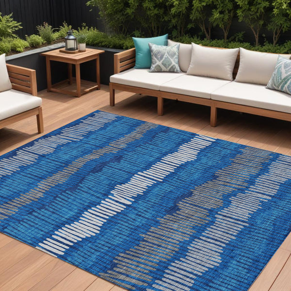 Homeroots 3' Striped Beige Brown And Gray Indoor-outdoor Area Rug - Durable, Washable, Stylish Addition! 9' X 12' Polyester 592489