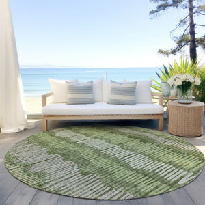 Homeroots 3' Striped Beige Brown And Gray Indoor-outdoor Area Rug - Durable, Washable, Stylish Addition! 8' Round Polyester 592493