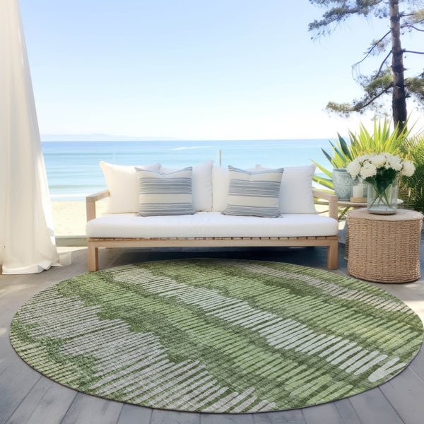 Homeroots 3' Striped Beige Brown And Gray Indoor-outdoor Area Rug - Durable, Washable, Stylish Addition! 8' Round Polyester 592493