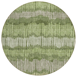 HomeRoots 5' Stylish Olive Green and Gray Striped Washable Area Rug for Indoor and Outdoor High-Traffic Spaces 8' Round 592493