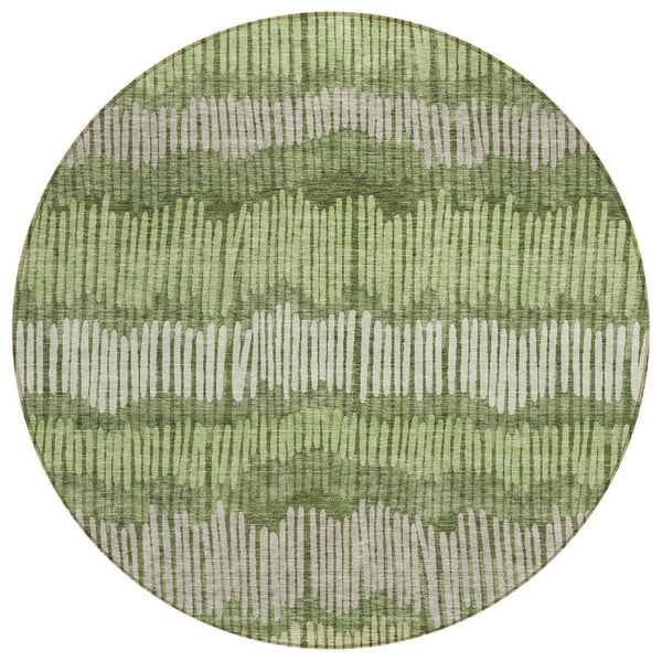 HomeRoots 5' Stylish Olive Green and Gray Striped Washable Area Rug for Indoor and Outdoor High-Traffic Spaces 8' Round 592493