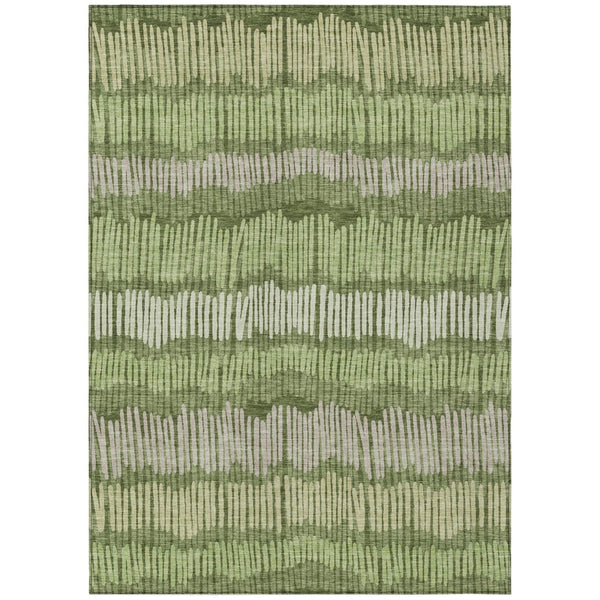 HomeRoots 5' Stylish Olive Green and Gray Striped Washable Area Rug for Indoor and Outdoor High-Traffic Spaces 8' X 10' 592494