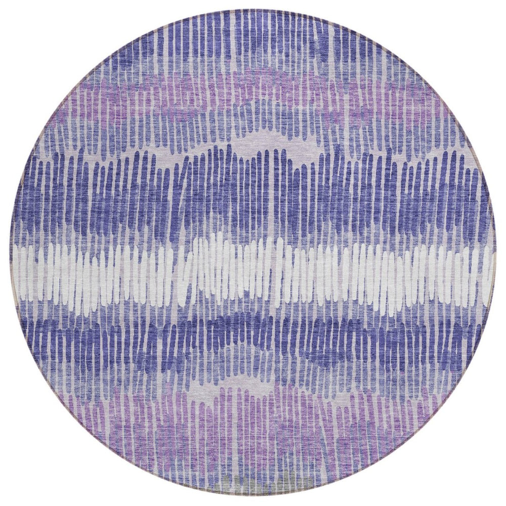 HomeRoots 5' Stylish Purple and Gray Striped Washable Area Rug for Indoor and Outdoor Use, Durable Design 8' Round 592499