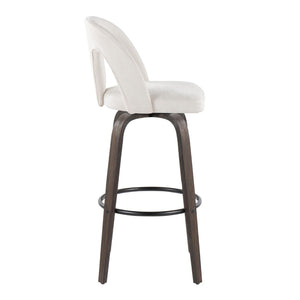 English Elm Fixed-height Swivel Barstools Walnut Bentwood Frame White Upholstered Seat Set of 2 B202S01875