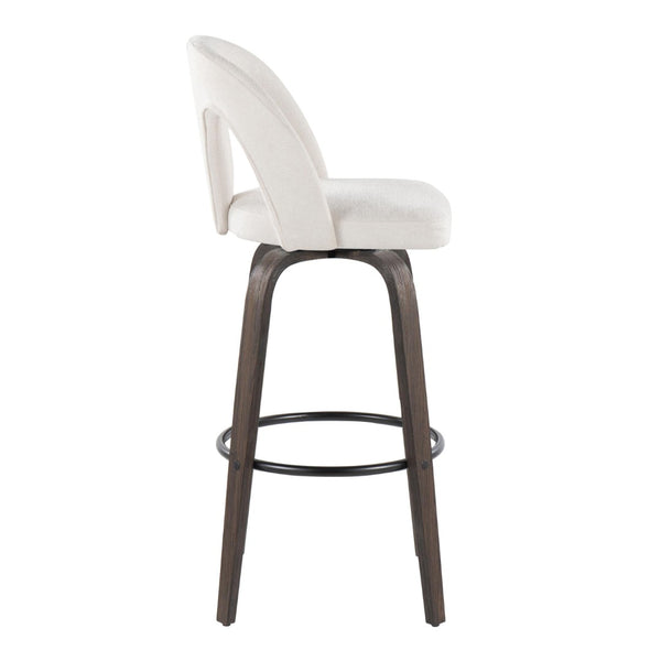English Elm Fixed-height Swivel Barstools Walnut Bentwood Frame White Upholstered Seat Set of 2 B202S01875